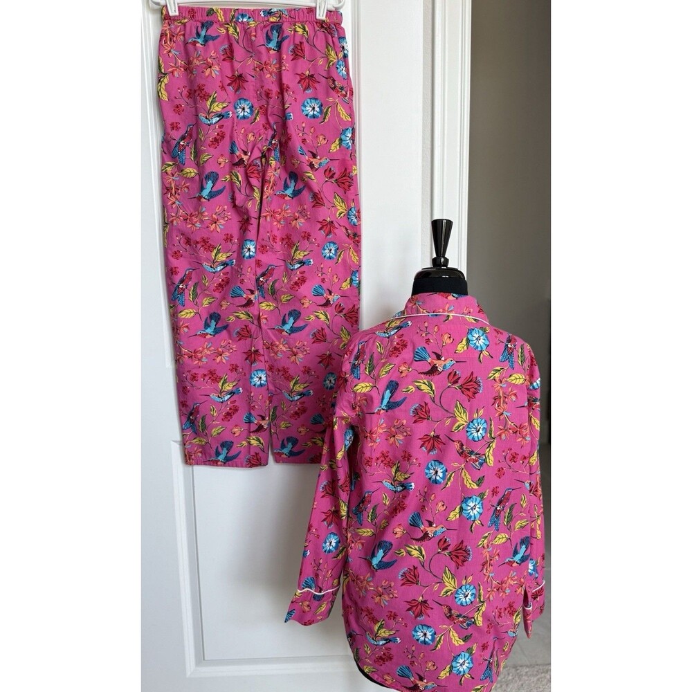 Printfresh Women’s XS Tall Pink Hummingbird Floral‎ Pajama Set Artsy Colorful - Picture 3 of 13